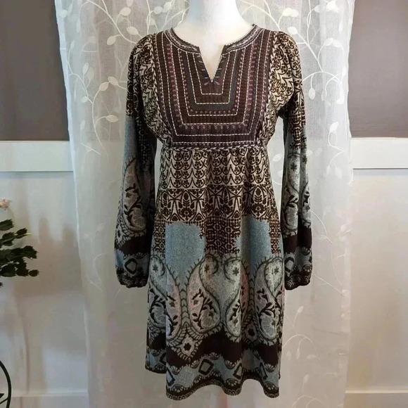 Papillon Mixed Design Dress, Embroidery Detail, Tie Waist, Size M - Picture 1 of 6